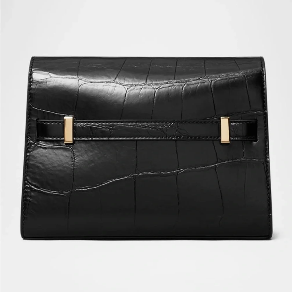 Tory Burch Lee Radziwill Shoulder Bag in Black Croc-Embossed Leather - Picture 2 of 16